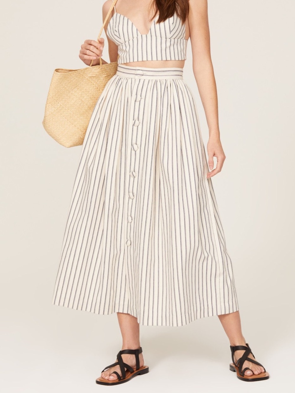 NWOT Adam Lippes Stripe Button Front Skirt 100% cotton midi size 6 elegant